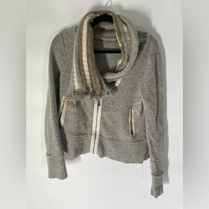 Free People Gray Cowl Neck Sweater with Striped Detail